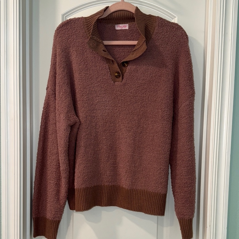 Pink Lily Brown and Dark Pink Knit Pullover Sweater